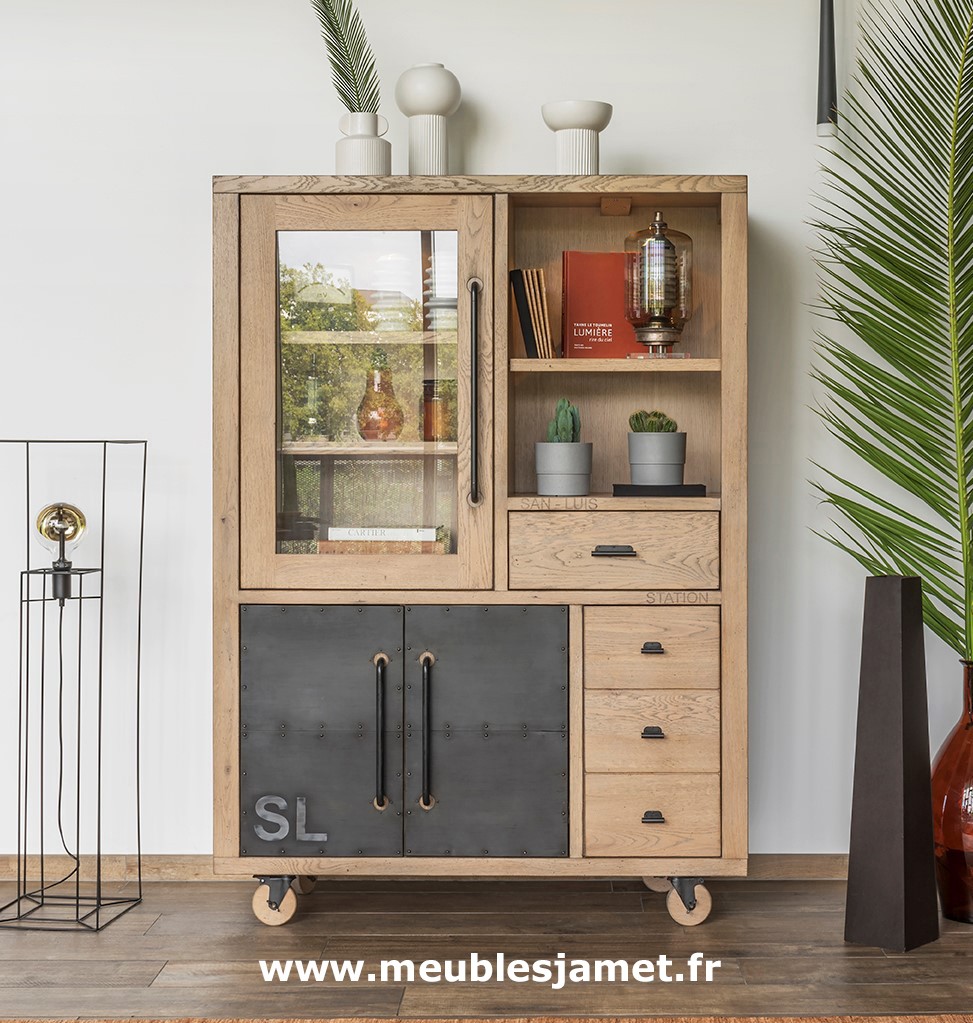 Petit meuble d'entrée chêne et métal style Industriel - MeublesJamet