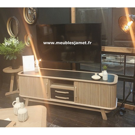 Meuble TV Style Contemporain portes coulissantes rideaux Réf. A5855