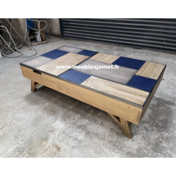 Table basse deux plateaux relevables chêne et métal MESNIL EN OUCHE