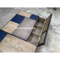 Table basse deux plateaux relevables chêne et métal MESNIL EN OUCHE