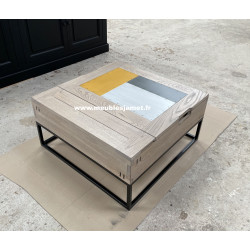 Table basse plateau relevable chêne et métal