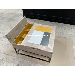 Table basse plateau relevable chêne et métal