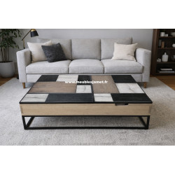 Table basse plateau relevable Style PATCHWORK de chêne