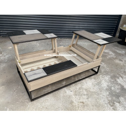 Table basse plateau relevable Style PATCHWORK de chêne