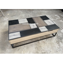 Table basse plateau relevable Style PATCHWORK de chêne