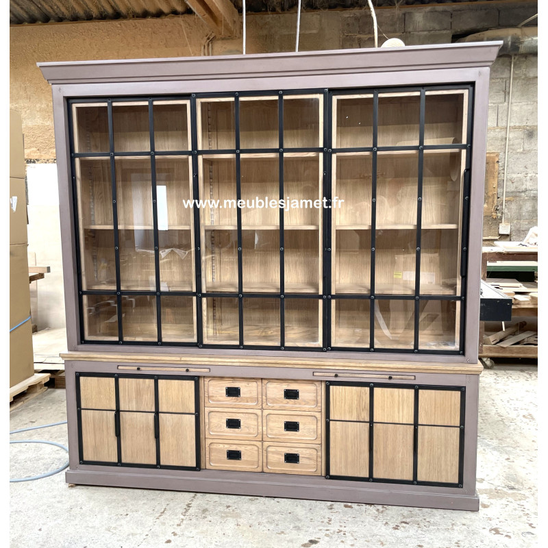 Meuble Vaisselier Style Industriel 6 portes coulissantes