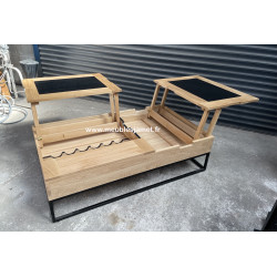 Table de salon deux plateaux relevables Style contemporain chêne et métal