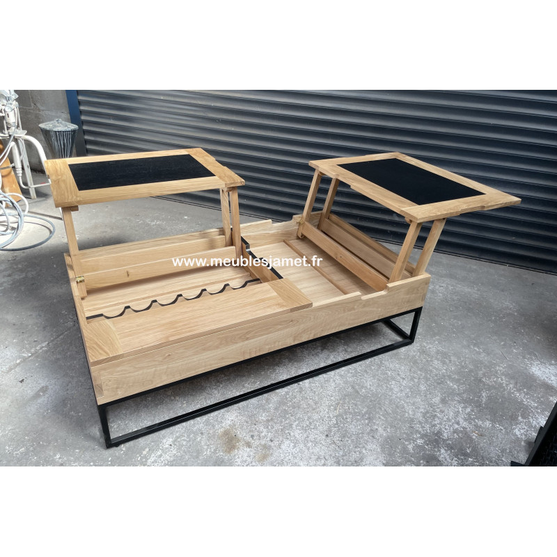 Table de salon deux plateaux relevables Style contemporain chêne et métal