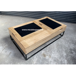 Table de salon deux plateaux relevables Style contemporain chêne et métal