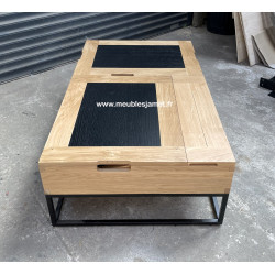 Table de salon deux plateaux relevables Style contemporain chêne et métal