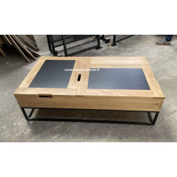 Table de salon deux plateaux relevables Style contemporain chêne et métal