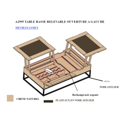 Table de salon deux plateaux relevables Style contemporain chêne et métal