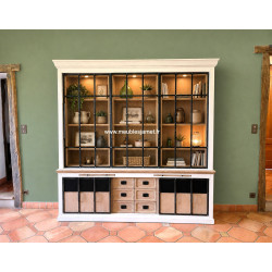 Meuble vaisselier deux corps style industriel 6 portes coulissantes