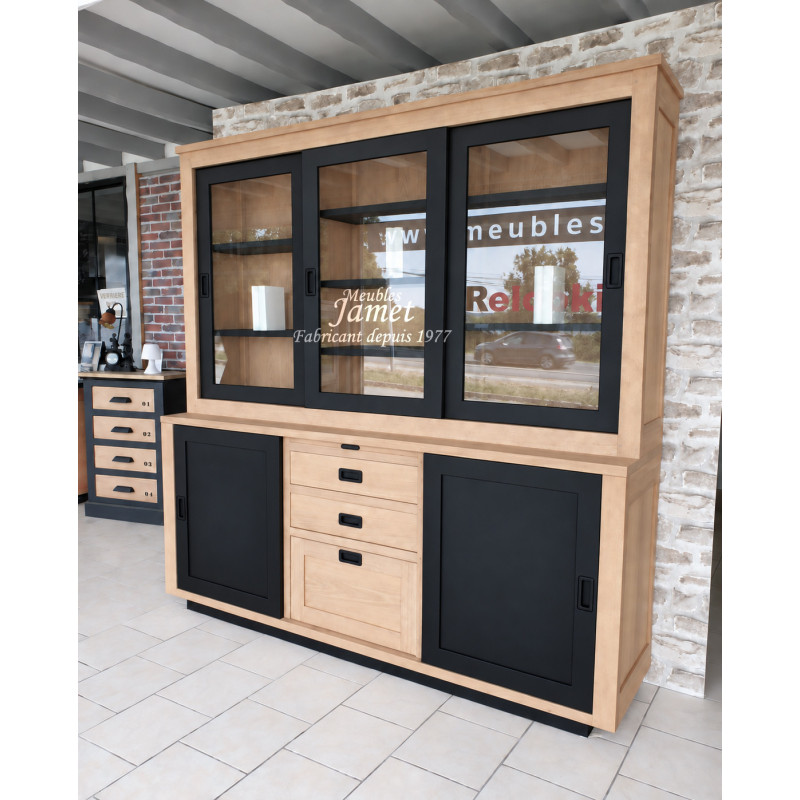 Réf. CAEN Fabrication sur mesure deux corps vaisselier 100 % chêne Massif
