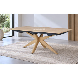 Réf.CBFL PA Table de repas style contemporain en chêne massif avec une allonge