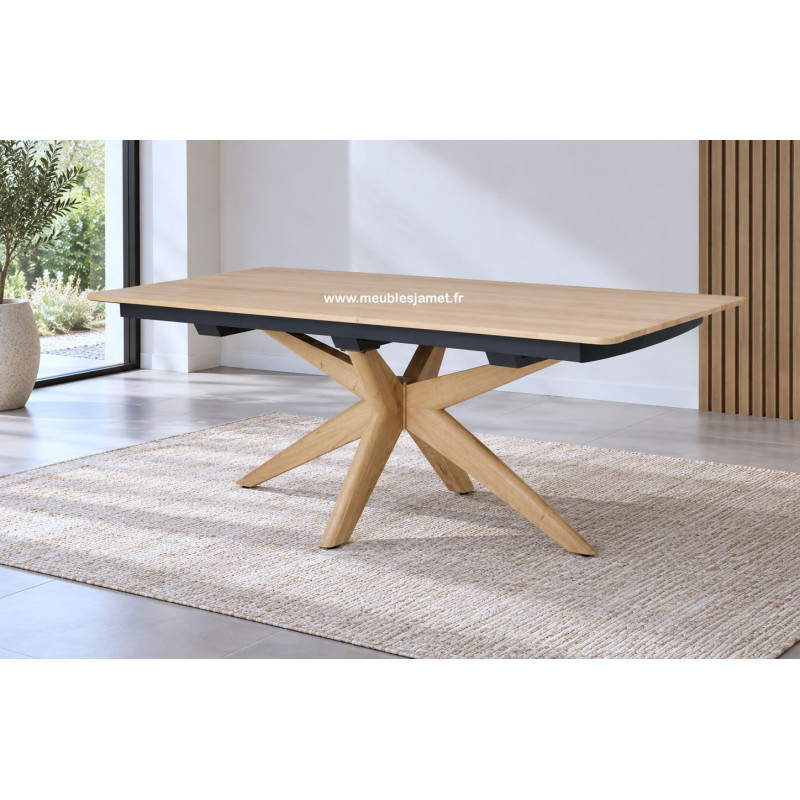 Réf.CBFL PA Table de repas style contemporain en chêne massif avec une allonge