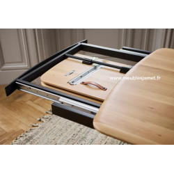 Réf.CBFL PA Table de repas style contemporain en chêne massif avec une allonge